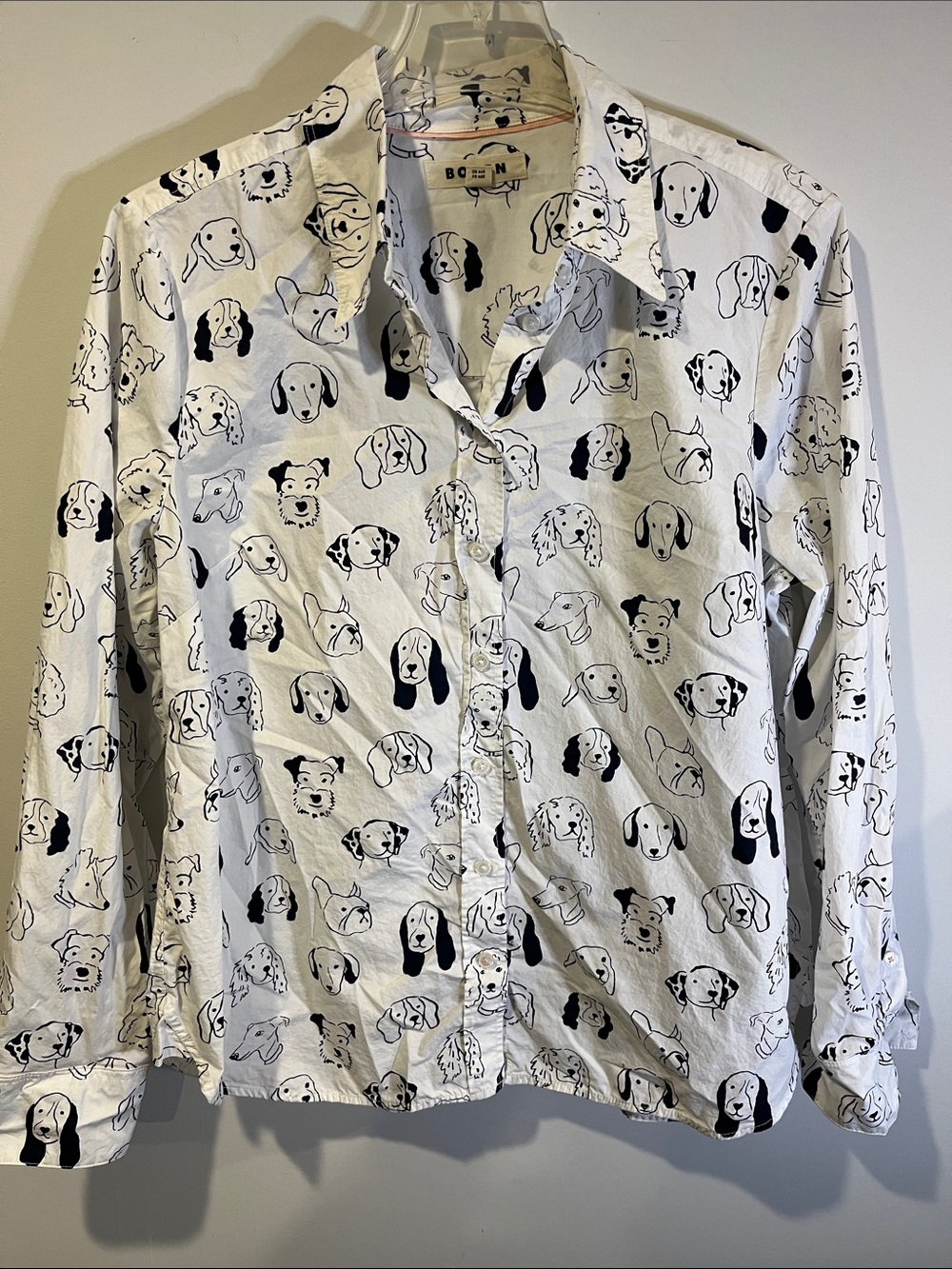 Boden White Shirt with Black Dog Face Print